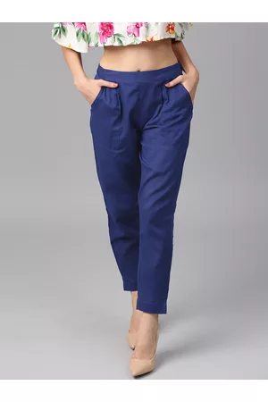 Jaipur Women Blue Solid Trousers