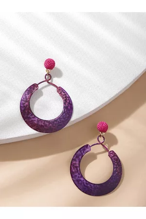 DEEBACO Pink & Purple Circular Brass Drop Earrings
