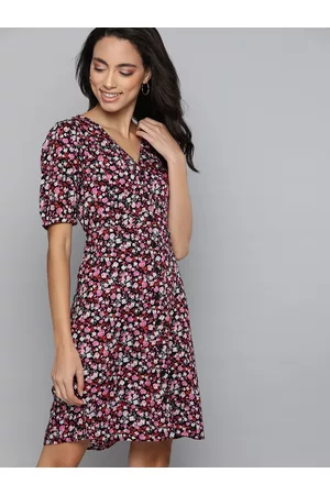 Mast & Harbour Women Black Printed A-Line Dress