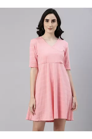 Campus Pink Striped Mini A-Line Dress