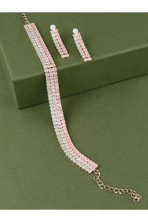 Zaveri Pearls Gold-Plated Pink & Green CZ-Studded Jewellery Set