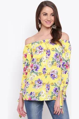 Mayra Yellow & Purple Floral Printed Off-Shoulder Bardot Top