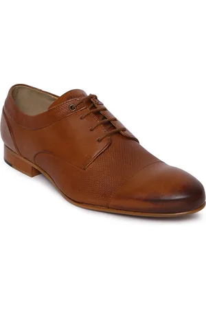 Gabicci Men Tan Brown Textured Leather Formal Derbys