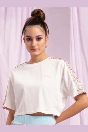KENDALL + KYLIE Women Off White Drop-Shoulder Sleeves Oversized T-shirt