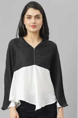 am ma White & Black Colourblocked Regular Top