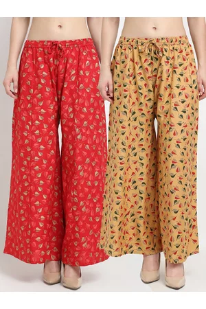Jinfo Women Red & Beige Floral Printed Flared Palazzos Set Of 2