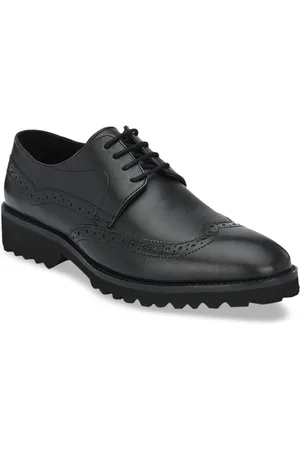 Delize Men Black Solid Leather Formal Derby Brogues