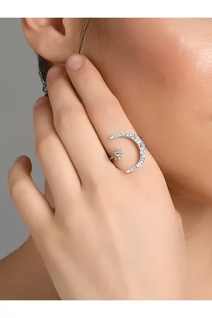 Fida Women Silver-Toned & White Rhodium-Plated adjustable Finger Ring