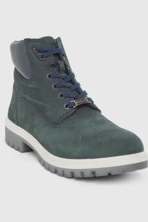Woodland Men Green Solid Nubuck Mid-Top Flat Boots