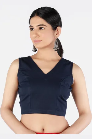 Llajja Women Navy Blue Solid Sustainable Saree Blouse