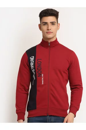 Rodamo Men Maroon Fleece Printed Sweatshirt