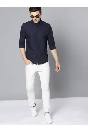 Dennis Lingo Men Navy Blue Slim Fit Solid Casual Shirt