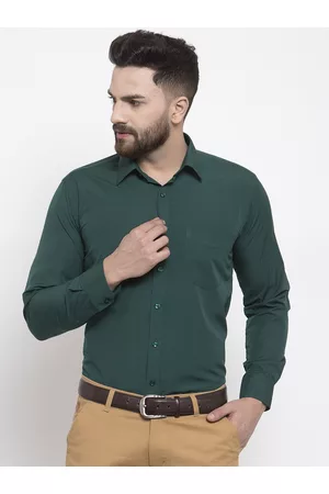 English Navy Men Green Slim Fit Solid Formal Shirt