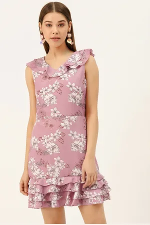 DODO & MOA Women Pink & White Floral Print A-Line Dress