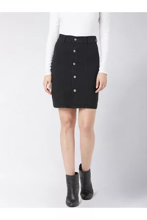 Miss Chase Black Denim Mini Straight Skirt
