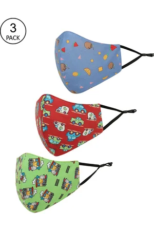 Tossido Kids Pack Of 3 Red Printed Pure Cotton 3-Ply Reusable Outdoor Cotton Cloth Masks