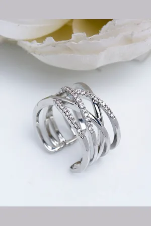 Shining Diva Women Platinum-Plated Silver-Toned White CZ-Studded Adjustable Finger Rings