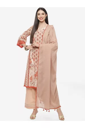 Biba Women Brown Ethnic Motifs Embroidered Kurta with Palazzos & With Dupatta