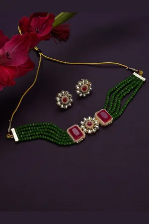 SOHI Gold-Plated & Green Jewellery Set