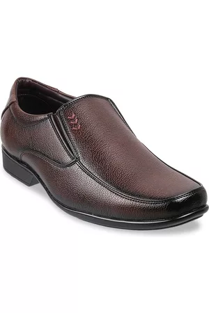 Metro Men Brown Textured Synthetic Formal Slip-Ons