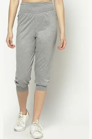 Sera Women Grey Melange Solid High Rise Three-Fourth Length Joggers