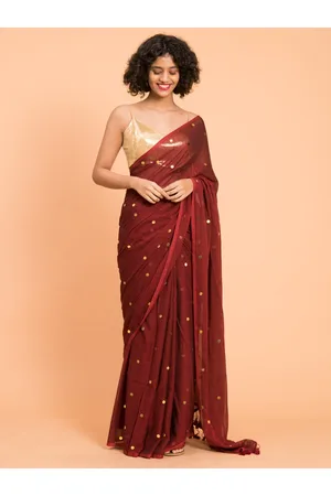 Suta Maroon Embellished Sequinned Pure Cotton Saree