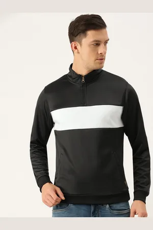 Flying Machine Men Black Colourblocked Mock-Collar Pullover Sweatshirt