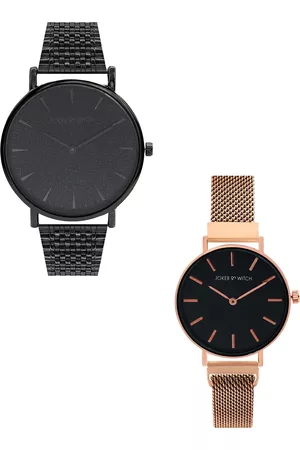 Joker & Witch Set Of 2 Black & Rose-Gold Toned Michael & Rachel Couple Watches