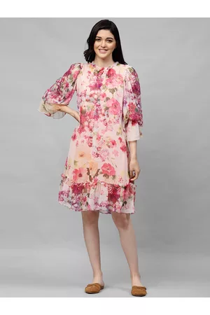ATHENA Women Pink Floral Printed A-Line Dress