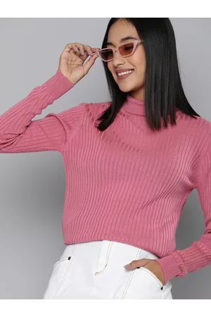 HERE&NOW Women Pink Ribbed Pullover