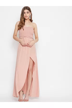 Berrylush Women Pink Smocked Crepe Maxi Dress