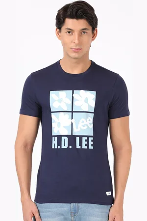 Lee Men Blue Typography Printed Slim Fit T-shirt