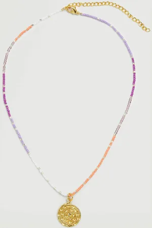 MANGO Multicoloured Beaded Necklace with Gold-Toned Pendant