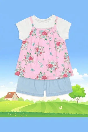 Mothercare Girls White & Blue Solid Pure Cotton T-shirt & Shorts With Top