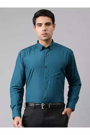 English Navy Men Teal Blue Slim Fit Easy Iron Solid Formal Shirt