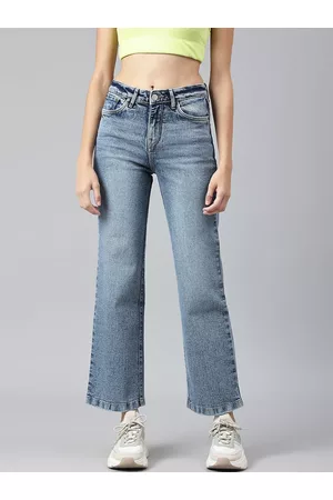 Xpose Women Blue Comfort Wide Leg High-Rise Heavy Fade Stretchable Crop Jeans