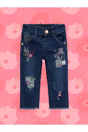 Mothercare Girls Blue Regular Fit Embroidered Stretchable Jeans