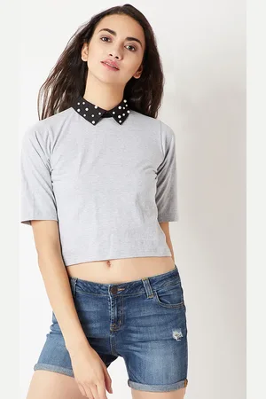 Miss Chase Women Grey Embellished Shirt Style Top