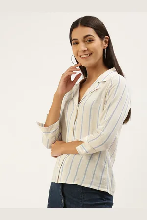 AND Beige & Blue Striped Shirt Style Top