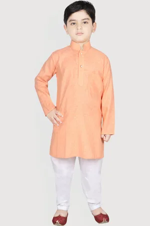 SG Boys Orange & White Solid Brocade Kurta with Pyjamas