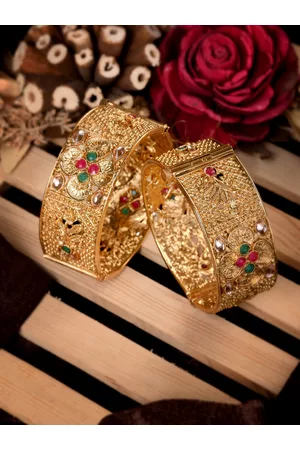 Saraf RS Jewellery Set Of 2 Gold-Plated Stone-Studded Bangles