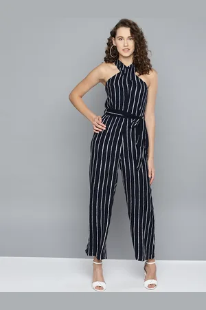 marie claire Women Navy Blue & White Striped Basic Jumpsuit