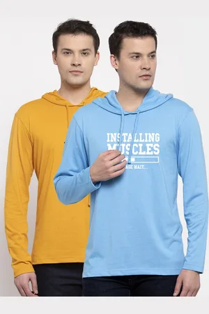 Friskers Men Pack Of 2 Yellow & Blue Typography Printed T-shirt