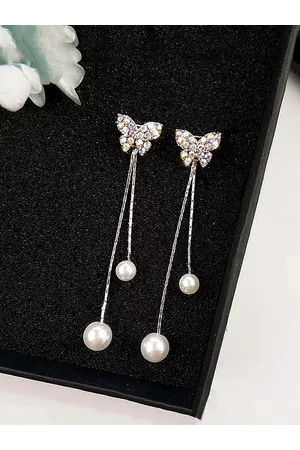 Yellow Chimes Women Silver-Toned Contemporary Drop Earrings