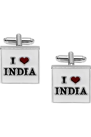 Bodha Silver-Plated & Red I Love India Cufflink