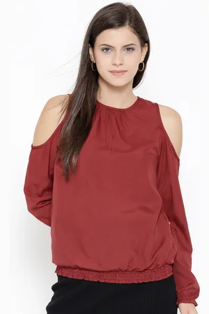 Sera Women Maroon Solid Cold Shoulder Top