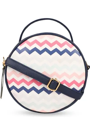 Bagsy Malone Multicoloured Geometric Striped PU Structured Handheld Bag with Cut Work