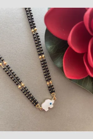 Digital Dress Room Women Gold-Plated & Black Beaded Elephant Evil Eye Mangalsutra