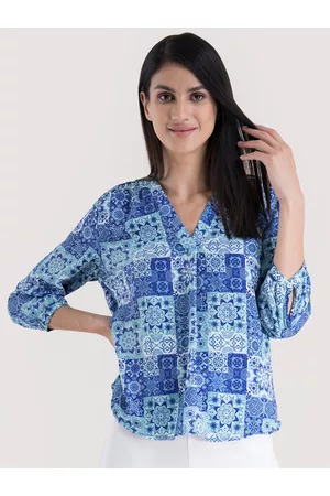FableStreet Women Blue Geometric Print Shirt Style Top