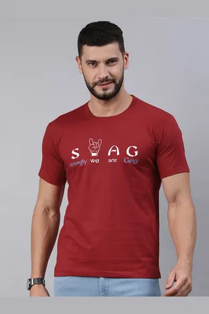 BRATMA Men Red & White Typography Printed Pure Cotton T-shirt